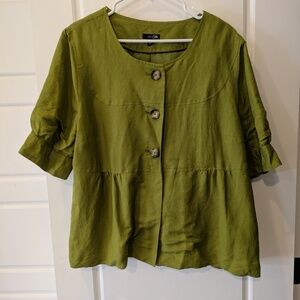 Ann Taylor Loft East 5th Size XL Green Lined Linen Top With Button Closure